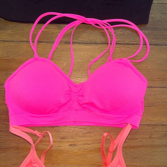 Women Set of 3 Strappy Padded bralettes Black, Pink, and Coral fits S/XS A/B cup - Picture 3 of 9